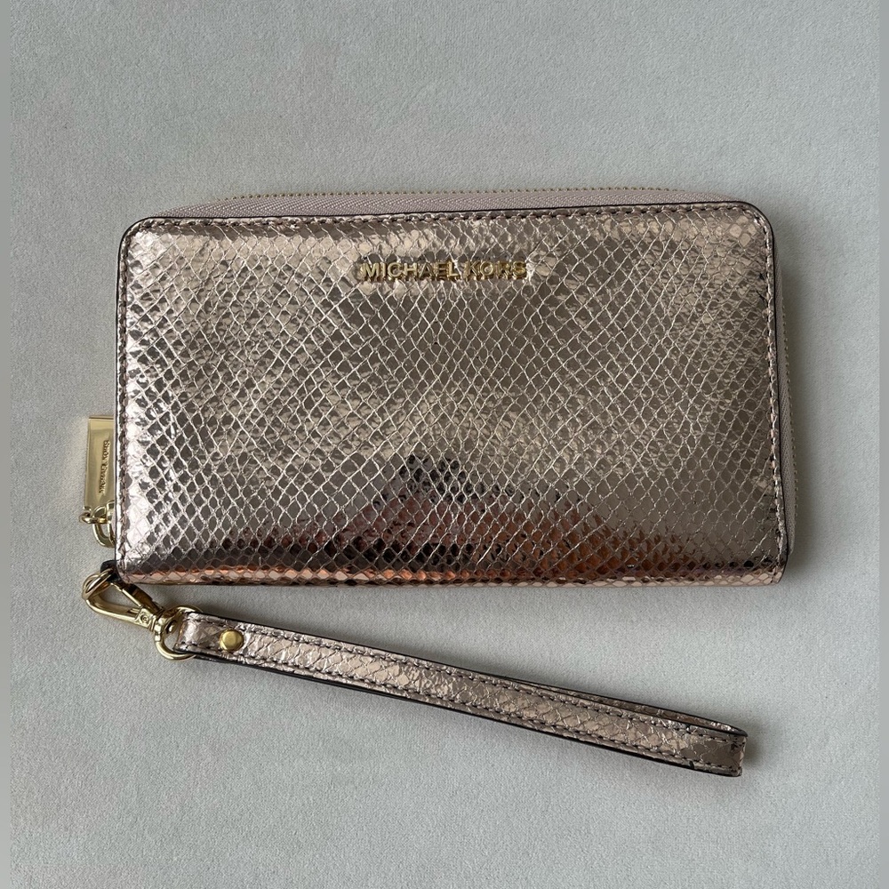 Michael Kors Gold Snake-Embossed Wristlet